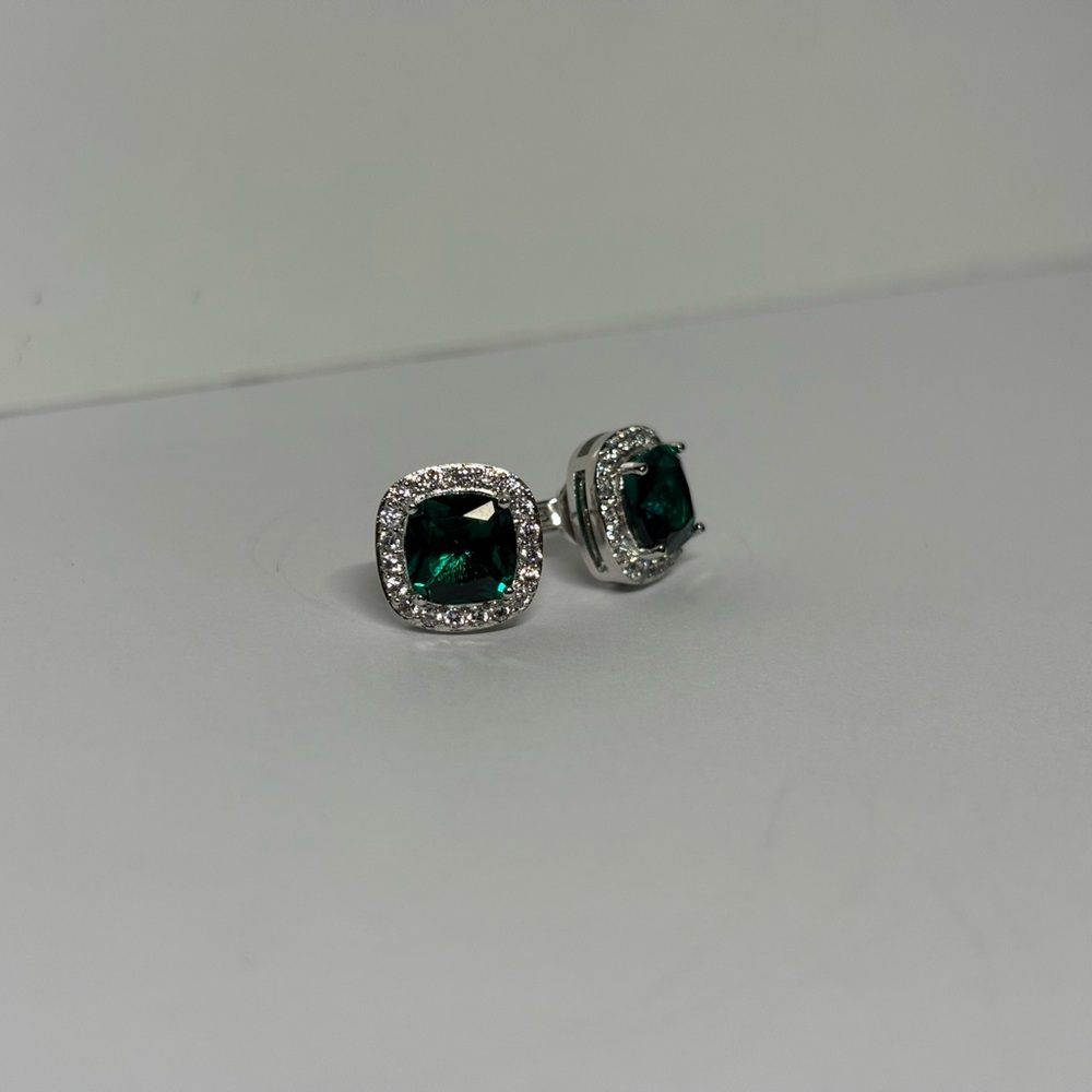 Green and Silver Crystal Stud Earrings